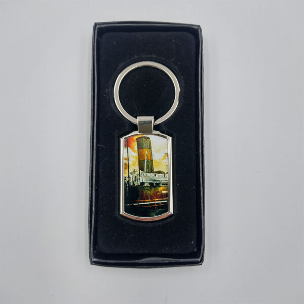 Metal Keyring. 'Funnel' 7.5cm long, including loop, boxed
