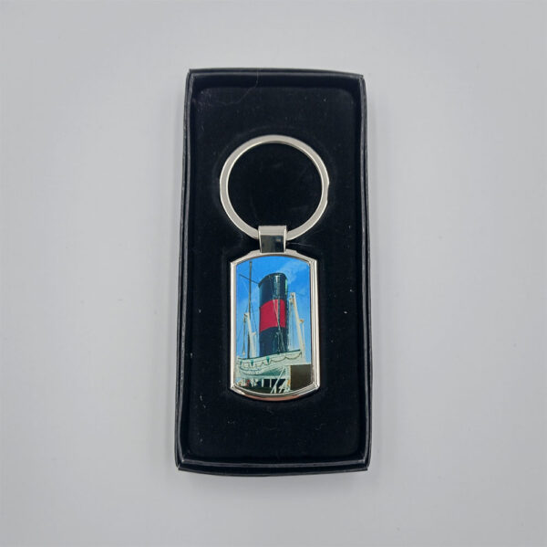 Metal Keyring. ‘Funnel’ K.T.Francis 7.5cm long, including loop, boxed